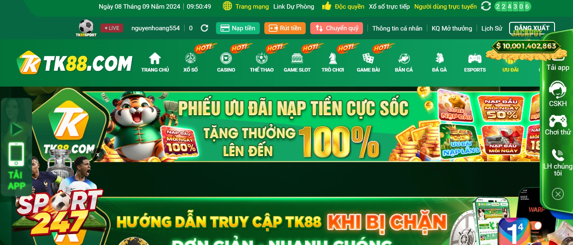 Tk88 tặng tiền code